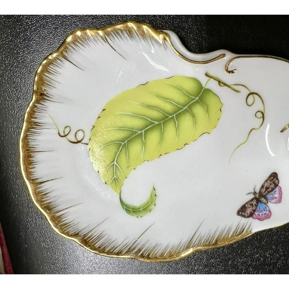 Godinger Tivoli Butterfly Trinket Dish Gold Trim Porcelain Leaves Lemon Wedge‎